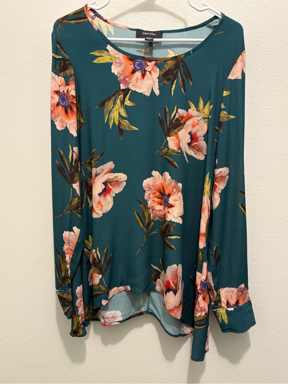 Karen Kane Teal Floral Long-Sleeve Top